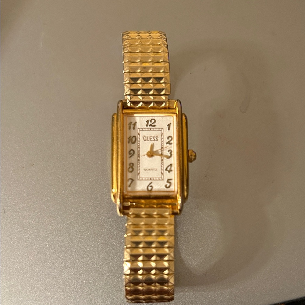 Guess Gold-Tone Rectangular Bracelet Watch with White Dial